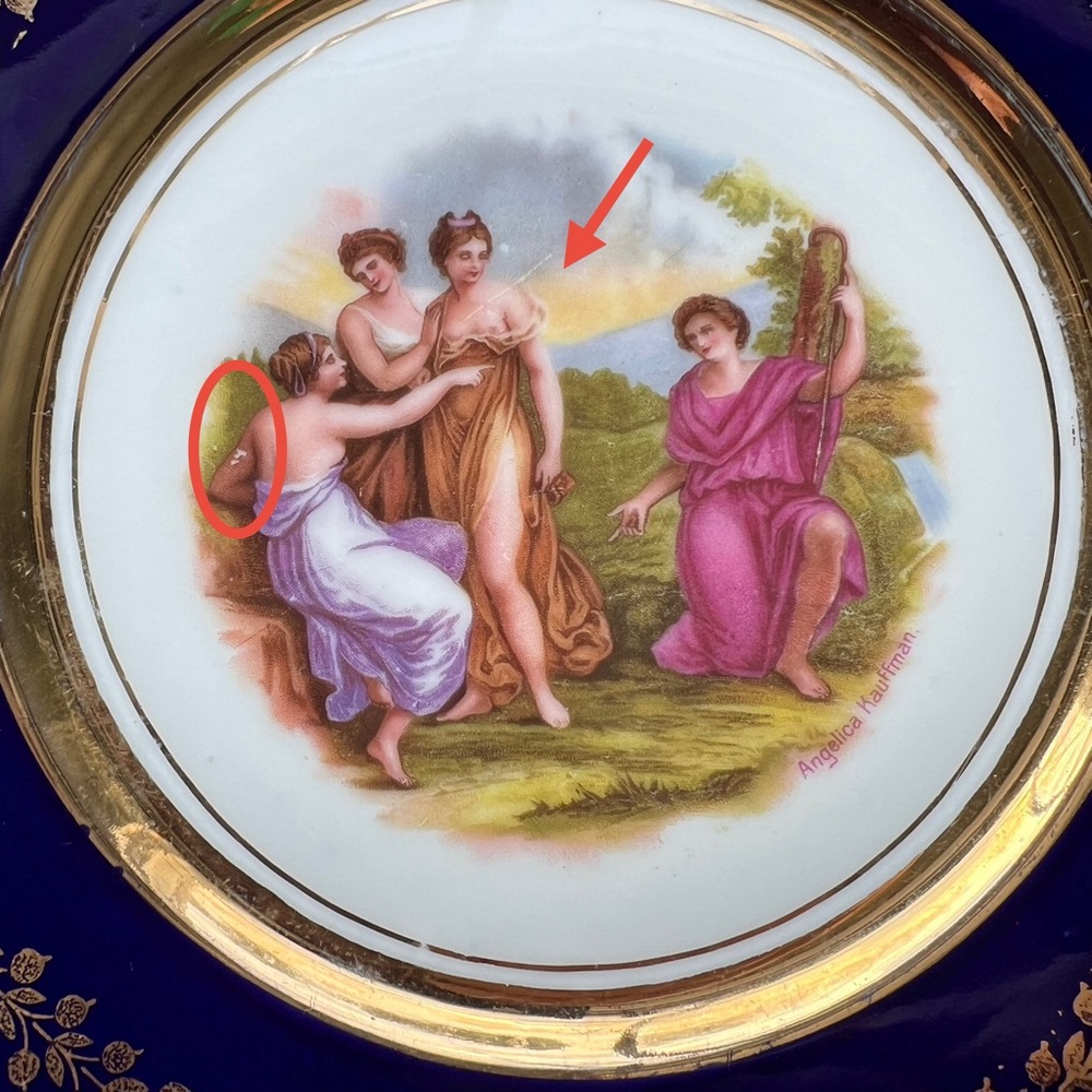 SOLD VINTAGE Cobalt Blue Gold Trim Collector Plate Art Angelica Kauffman - Picture 9 of 15